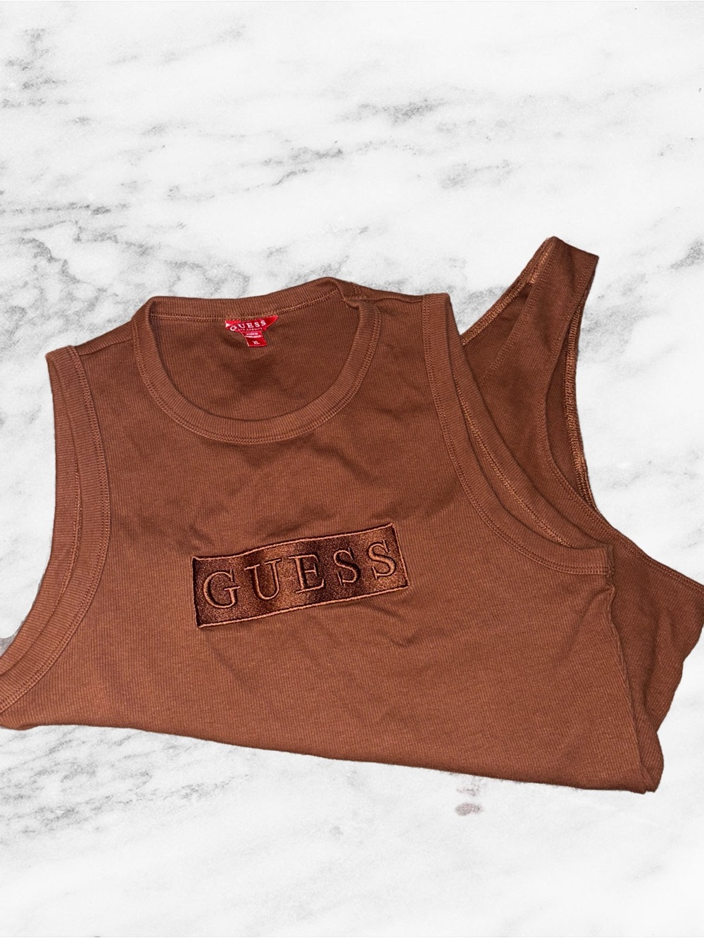 GUESS Brown Ribbed Logo Bodysuit